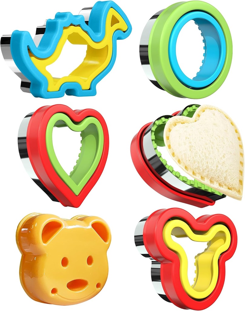 Sandwich Cutter and Sealer for Lunch - 5 PCS Uncrustable Maker for Lunchbox and Bento Box - Cookie Cutters for Boys Girls