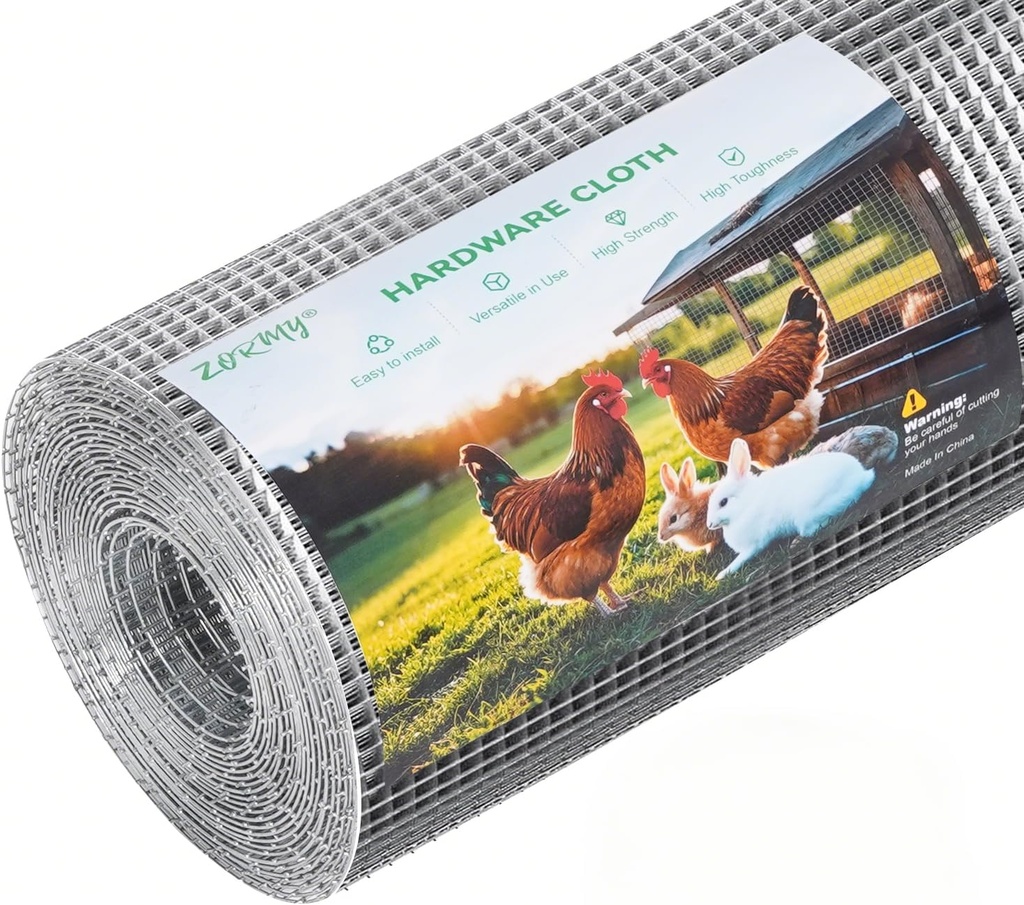 ZORMY 19 Gauge Hardware Cloth, 1/2 Inch 16inx50ft Galvanized Chicken Wire Fence, Hot-Dip Galvanized Welded Mesh Roll for Poultry Netting, Garden Fence, Tree Guard, and Snake Barrier