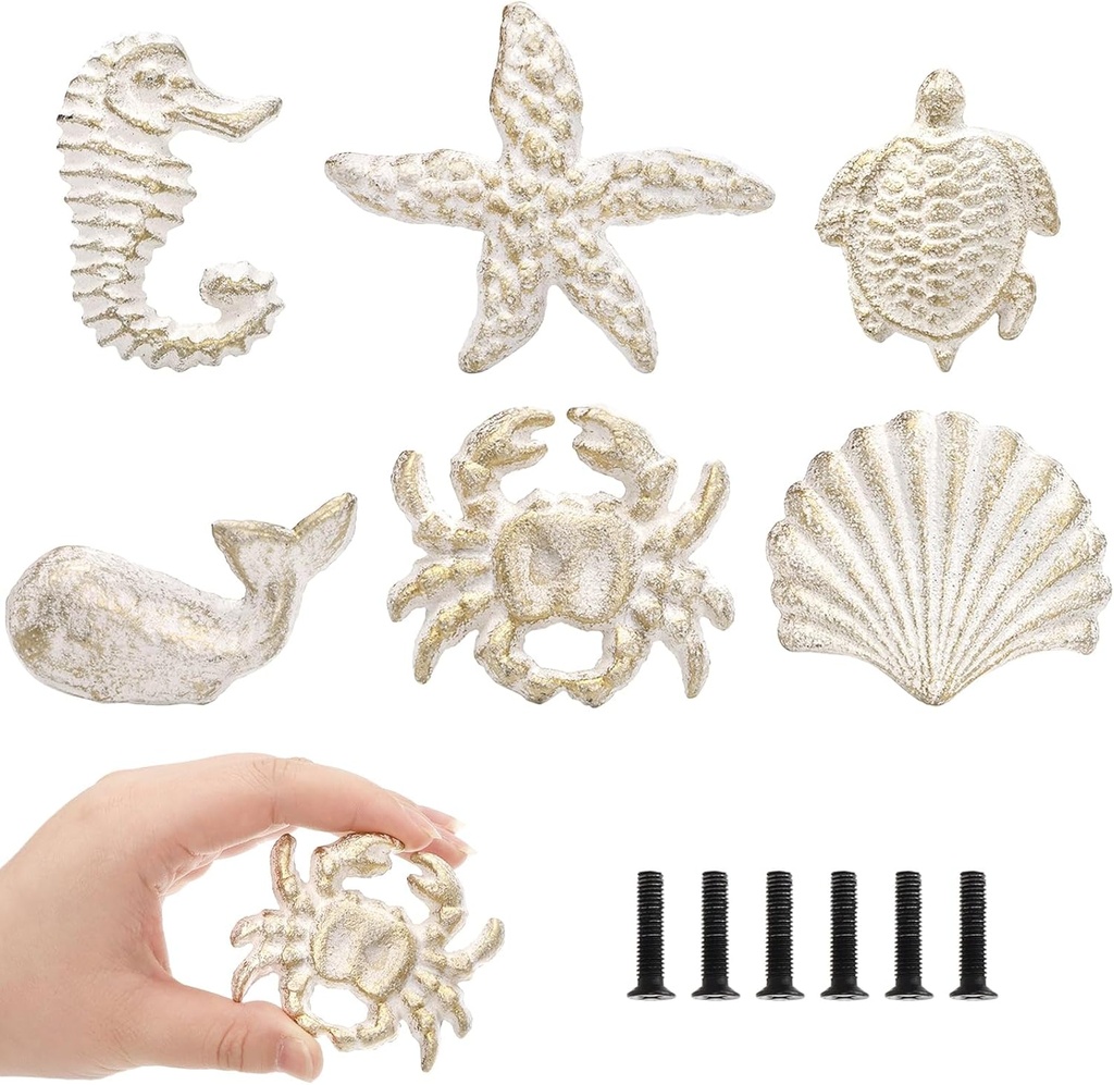 Youeon 6 Pcs Ocean Themed Cabinet Knobs, Metal Drawer Knobs for Dresser, Cupboard, Cabinet Drawer Pull Handles with Screws, Easy to Install