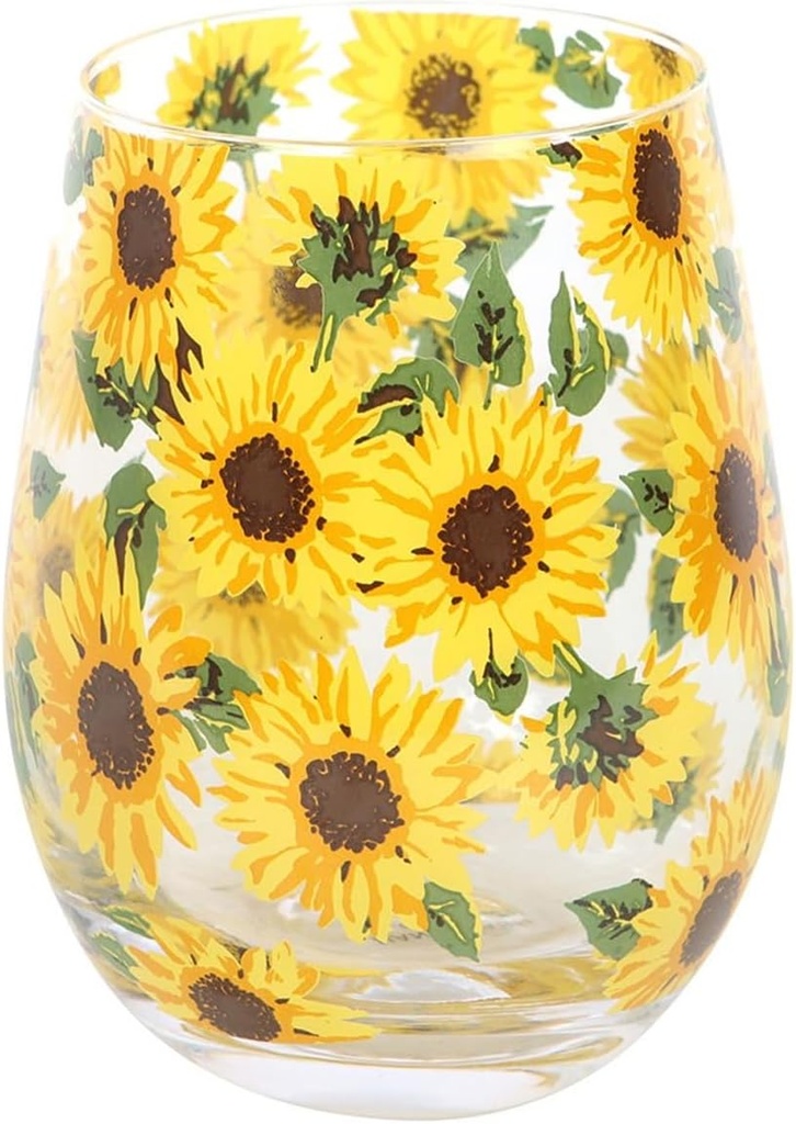 Sunflower Stemless Glass - 500ml Capacity, Vibrant All-Over Print for Wine, Cocktails, Iced Tea, and More, Durable, Hand Wash Only, Cheerful Floral Design for Everyday Use or Special Occasions