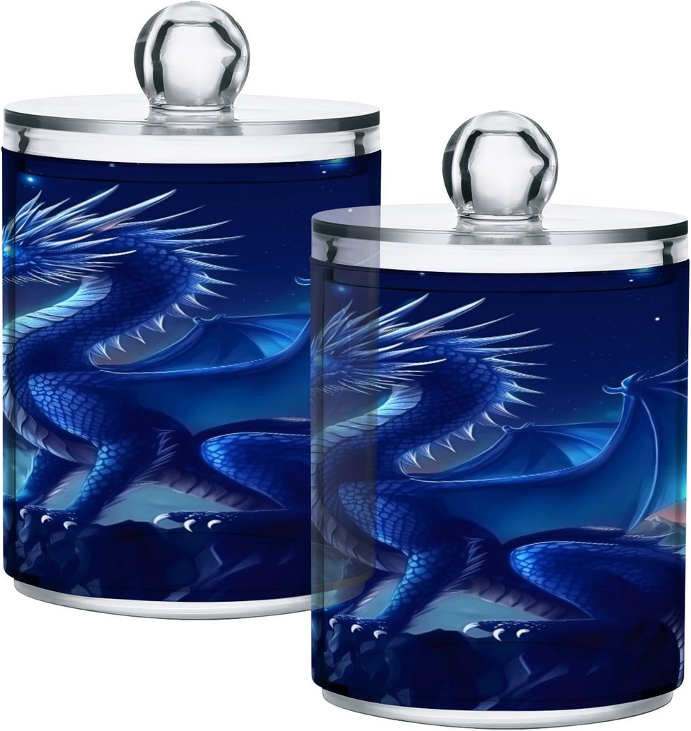 Acrylic Plastic Clear Jar with Lid, Blue Glowing Dragon Galaxy Airtight Storage Jar 2 Pack Kitchen Storage Containers for Cookie Snack Candy