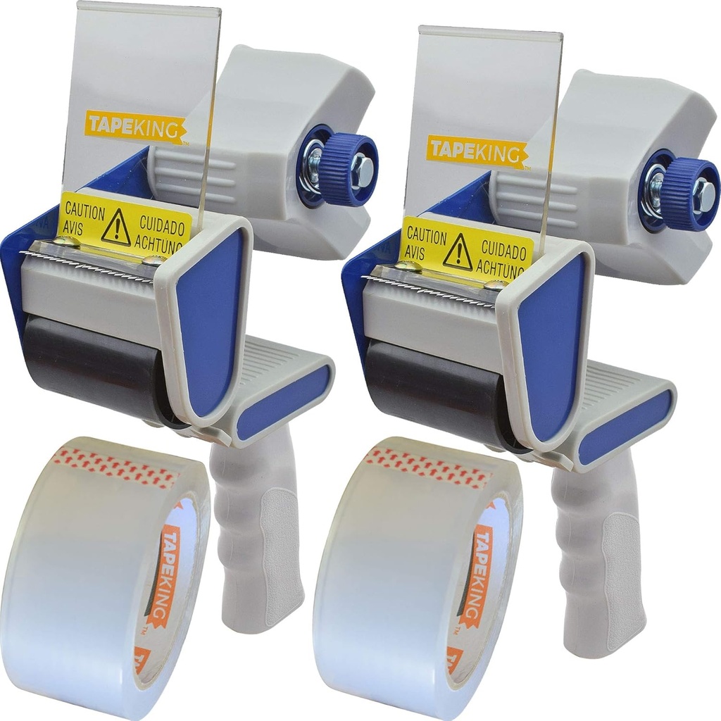 Tape King Packing Tape Dispenser Gun - Handheld Tape Gun with 2 Bonus Clear Packaging Tape (2 Inch Wide) - Shipping Tape for Sealing, Storing, and Moving Boxes, 2 Pack