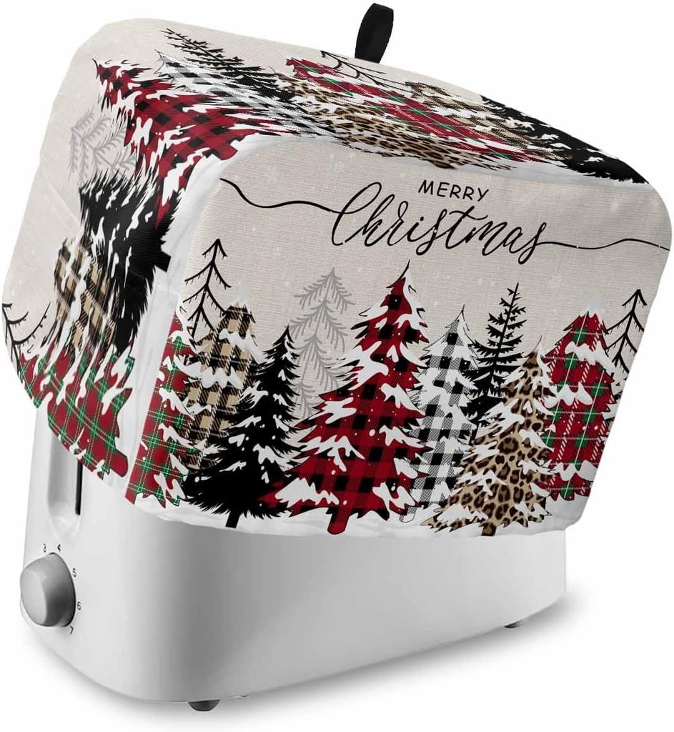 Christmas Tree 4 Slice Toaster Cover Snowflake Checkered Red Leopard Print Small Appliance Cover Toaster Dustproof Fingerprint Protectors Machine Washable, Large Size Bread Machine Cover