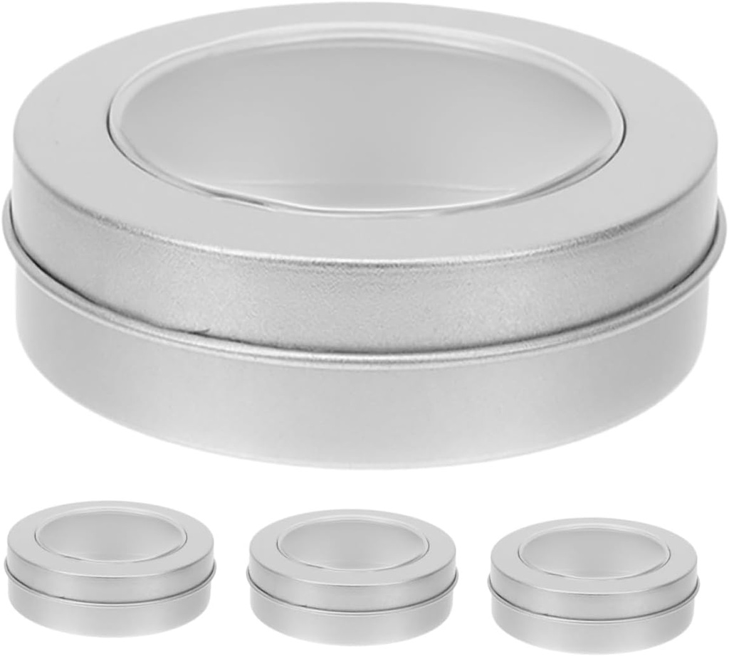 4pcs Classic Round Tin Canister Window Lid Elegant Storage for Cookies Jewelry Office Supplies Tins Lids Holiday Decor