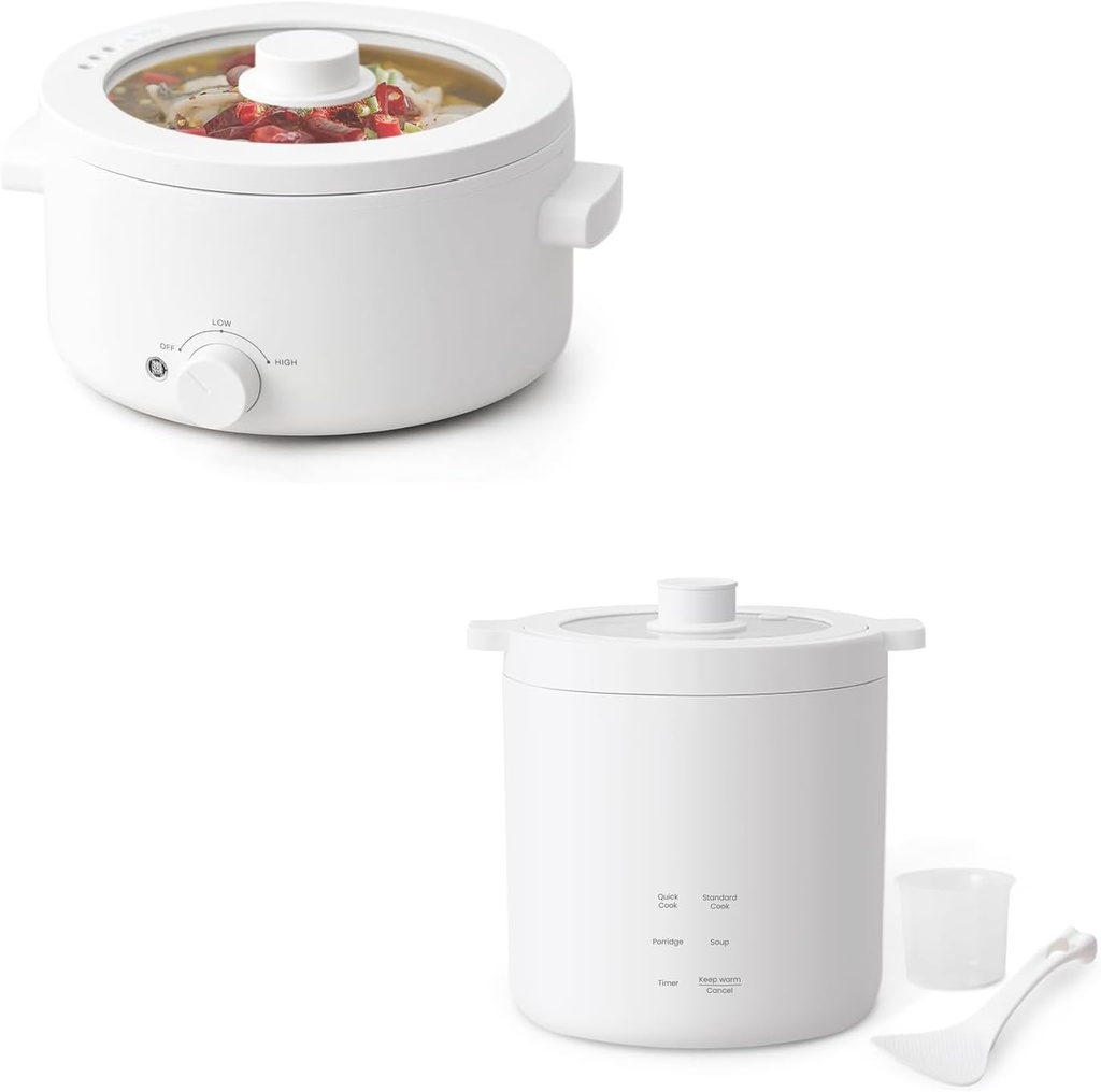 Electric Cooker, 2L Ceramic Glaze Non-stick Pot, Dual Power Multi-functional & Mini Rice Cooker 2 Cup Uncooked, Small Electric Cooker, with 4 Cooking Functions
