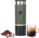 Portable Electric Espresso Machine, Self-Heating Travel Coffee Maker with USB-C, Compatible with Ground Coffee & NS Capsules, Ideal for Camping, Car, RV, Hiking & Office (Army Green)