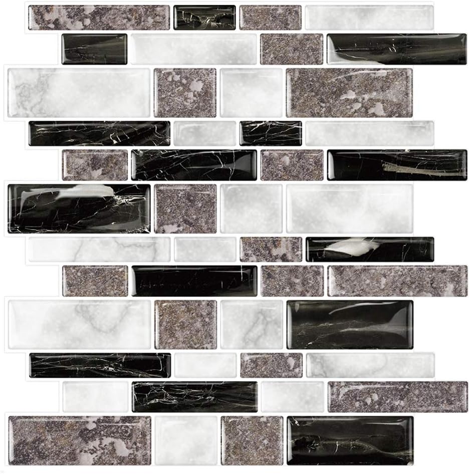 STICKGOO 10-Sheet Marble Look Peel and Stick Tiles, Decorative Self Adhesive Kitchen Backsplash in Granite (Pack of 10, Thicker Design)