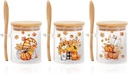 3Pcs Fall Condiment Container Pots with Lids & Spoons Gnome Pumpkin Leaves Glass Seasoning Storage Box Spice Jars for Autumn Harvest Thanksgiving Home Kitchen Coffee Beans Salt Sugar Storage