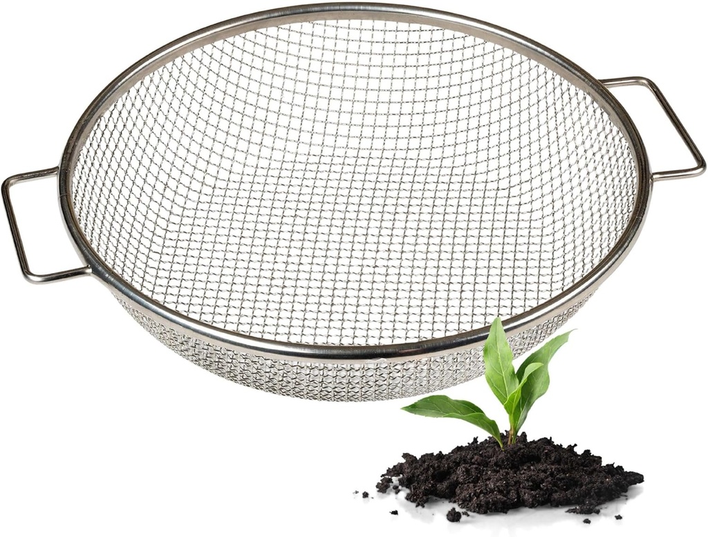 Round Soil Sifter for 5-Gallon Bucket (1/4-inch Mesh), Stainless Steel Garden Sieve with Handles