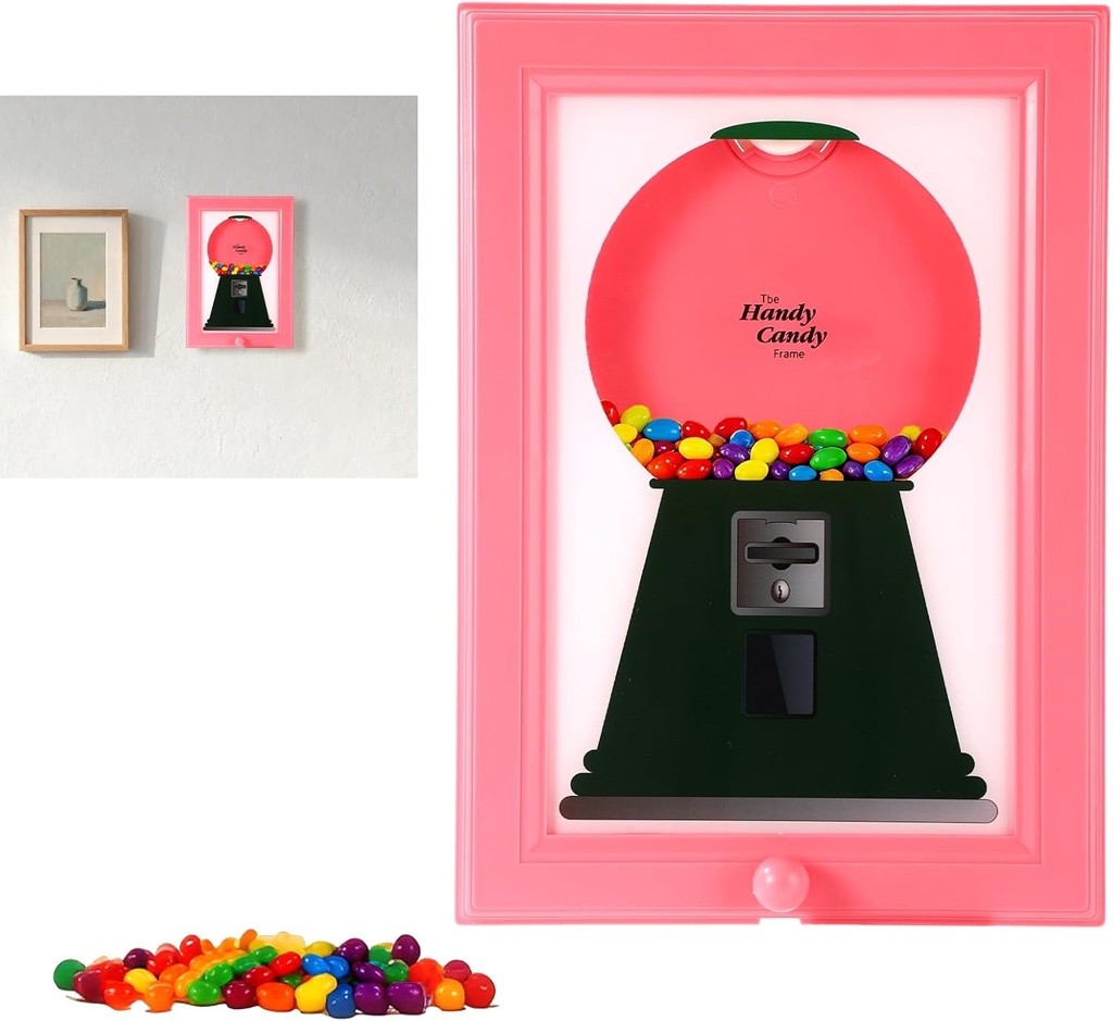 Candy Dispenser Picture Frame, Wall Mount Gumball Machine Picture Hanging Candy Dispenser Gumball Display Frame for Birthday Adults Children Gifts Room Decoration (Pink)