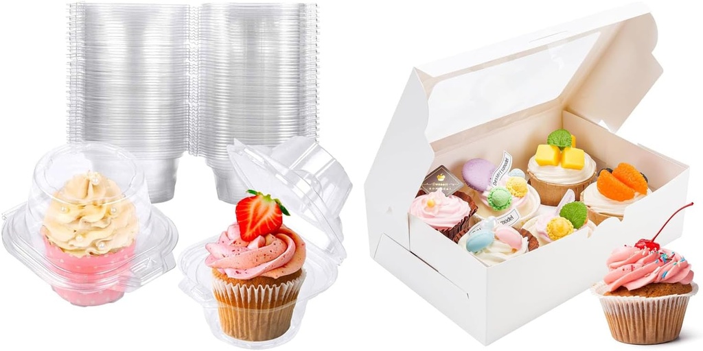 Bundle of 50 Pack Cupcake Containers and 15 Pack Cupcake Boxes for Muffins