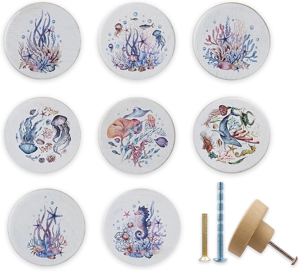 8Pack1.8 Octopus Wooden Knob Sea Animals Theme Cabinet Dresser Drawer Knobs Pulls Kids Nursery Door Furniture Handle Decor