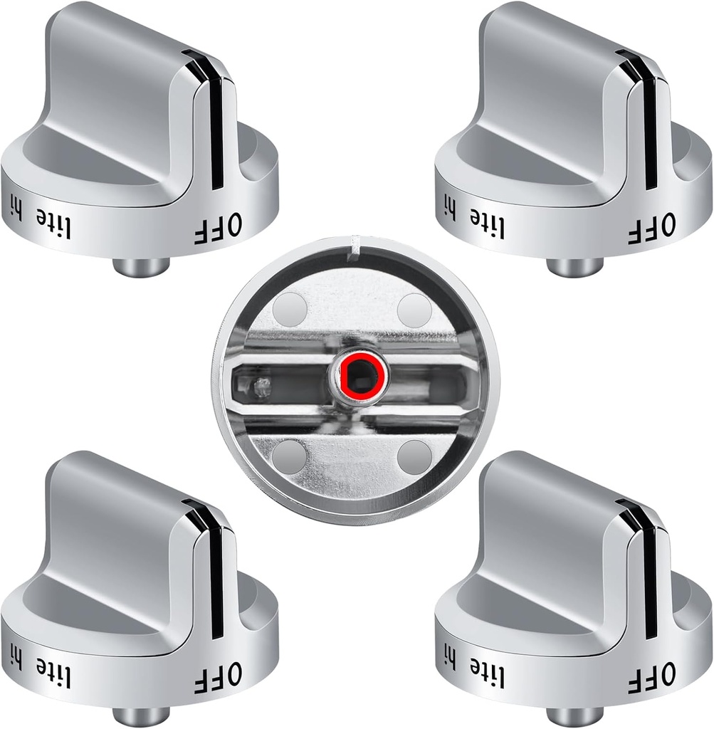 Upgrade 5304502763 Stove Knobs Replacements, Reinforced Stainless Steel Protection Ring, Only Compatible with Frigidaire Gas Range/Oven/Stove Knobs (5 Pieces)