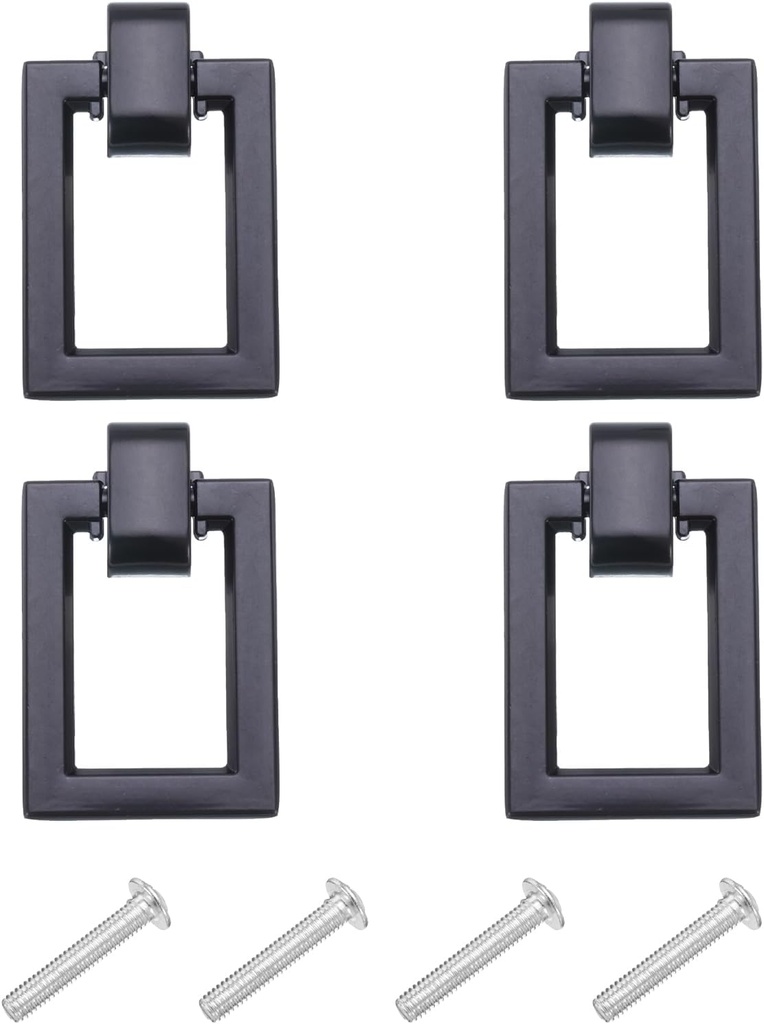 uxcell 4 Sets Rectangle Ring Pulls Handles Single Hole Ring Knobs Dresser Handles with Screws Zinc Alloy for Dresser Drawer Furniture Closet Cupboard Hardware Black