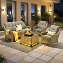 Outdoor Patio Furniture Sets, 4 PCS Patio Conversation Set Outside Rattan Sofa with Solar Light Coffee Table Comfy Cushions Fit Backyard Porch Garden Poolside Balcony,Dark Grey