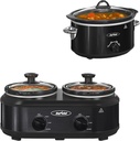 Sunvivi Slow Cooker, 4-Quart and 2 Pot Small Mini CrockSmall Crock with 3 Heating Settings & Removable Ceramic Pot, Mini Food Warmer with Dishwasher Safe Glass Lid & Crock, Stainless Steel, Black