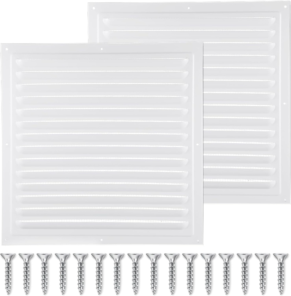 2pcs Attic Vents Gable Vents Aluminum Wall Vent Metal Shed Vent with Screen Mesh Square Vent Louver Vent Grille for Exterior Door House Attic Garage Ceiling (12 inch)