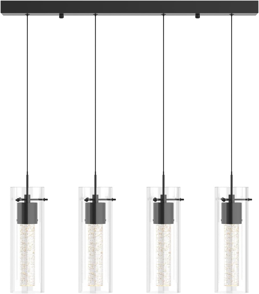 Alice 4-Light Chandelier Pendant Ceiling Light, Integrated Led and Bubble Glass, for Kitchen Island, Hallway, Entryway, Passway, Dining Room, Bedroom, Balcony Living Room (Black)