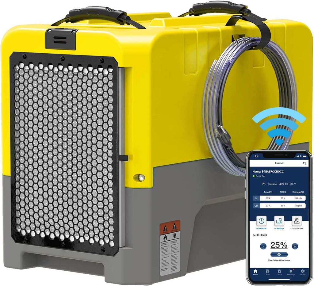 ALORAIR 180PPD Commercial Dehumidifier for Crawl Space & Basement, Wi-Fi APP Controls with Pump, Capacity up to 85 PPD at AHAM Condition, for Large Space, Job Sites, Yellow