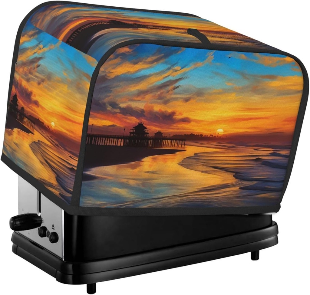 Blue Dusk Gold Sunset Toaster Cover 2 Slice, Two Slice Bread Machine Covers Quilted Toaster Dust Cover Universal Size Kitchen Small Appliance Cover With Top Handle