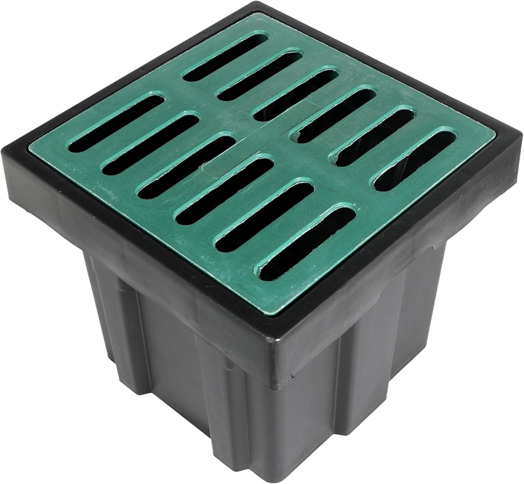 Catch Basin with Fiber Glass Grate, Deep Catch Basin for Drainage with Debris Basket, French Drain Basin for Yard, Downspout, French Drain and Municipal Pipeline (17.7x17.7x15 in)