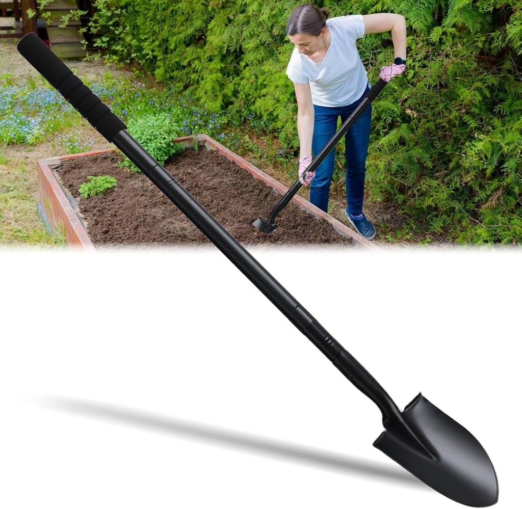 Small Shovels for Digging, Garden Spade Shovel Beach Shovels with 43.3in Handle,Heavy Duty Portable Metal Shovel for Gardening Camping Trenching Digging Landscaping,Off-Road Use, Black