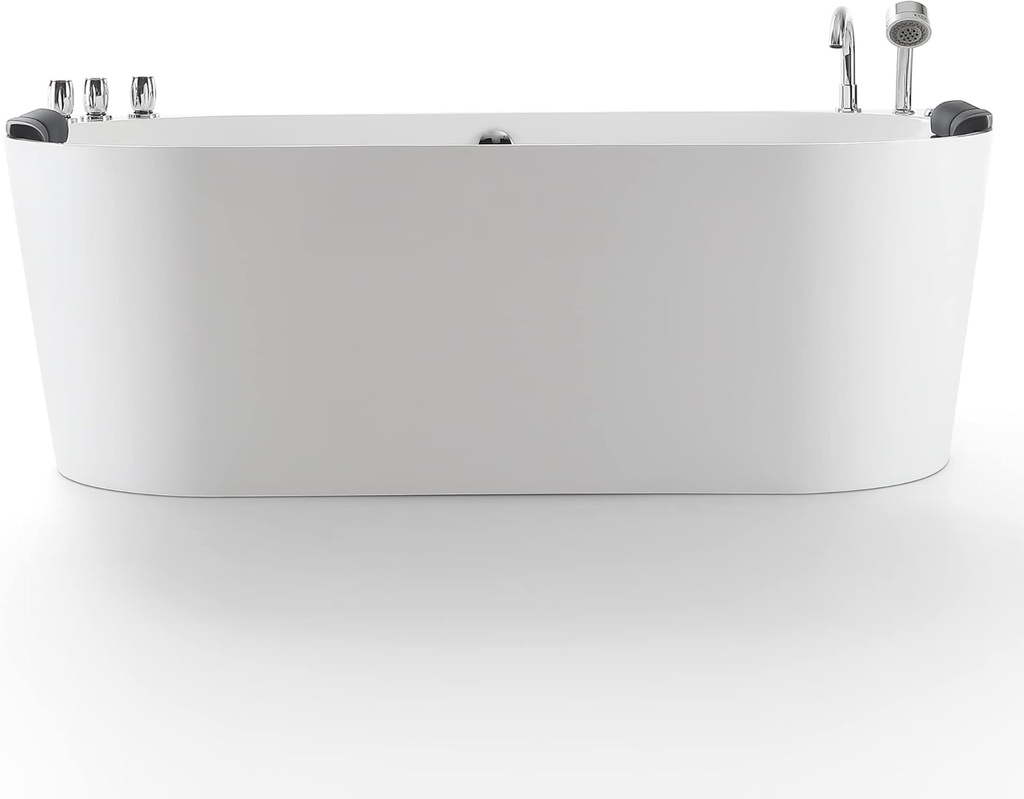 Empava 71-Inch Freestanding Whirlpool Bathtub Oval with 8 Hydromassage Adjustable Water Jets Luxury Acrylic Massage SPA Soaking Bath Tub Double Ended