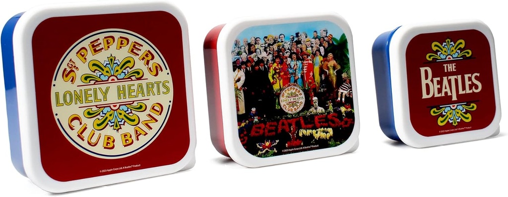Half Moon Bay Snack Box Set of 3 | The Beatles Themed Plastic Food Containers With Lids | Lunchbox Adult & Kids Bento Lunch Box | Food Storage Containers | Kids Snack Boxes & Sandwich Box | Sgt Pepper