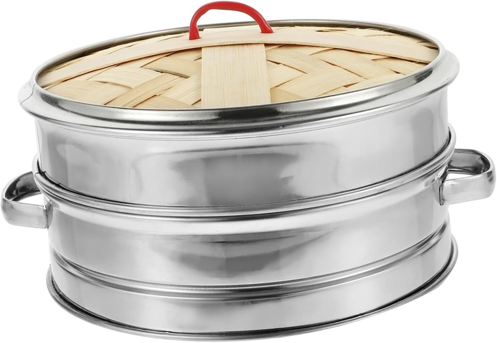 Multifunctional Stainless Steel Food Steamer with Bamboo Lid Double Ear Design for Dim Sum Dumplings and More Space-saving Kitchen Gadget for Healthy Cooking