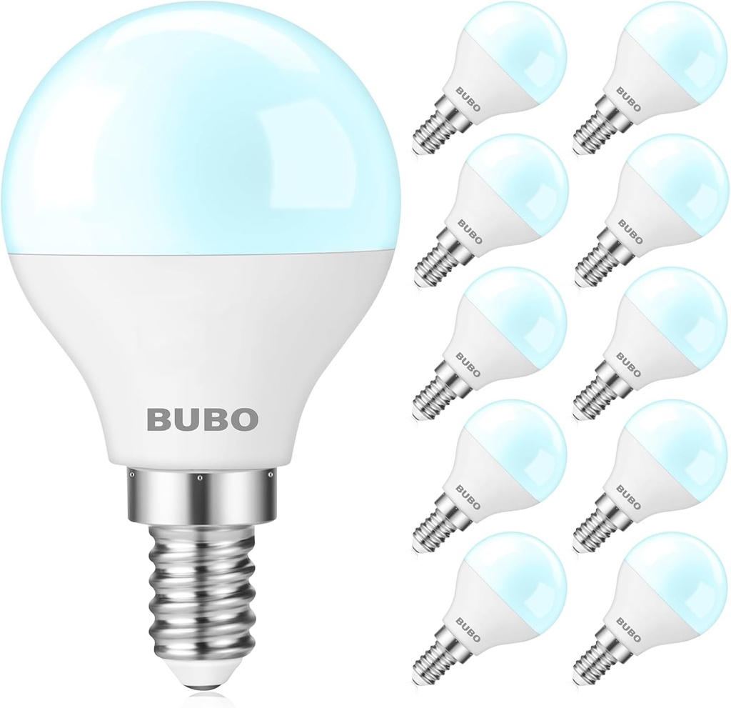 BUBO Ceiling Fan Light Bulbs 60 Watt Equivalent, 5.5W E12 LED Bulb Daylight 5000K, Fan Light Bulb, Small Base LED Light Bulbs 120V, Candelabra Base, Non-Dimmable, 10 Pack