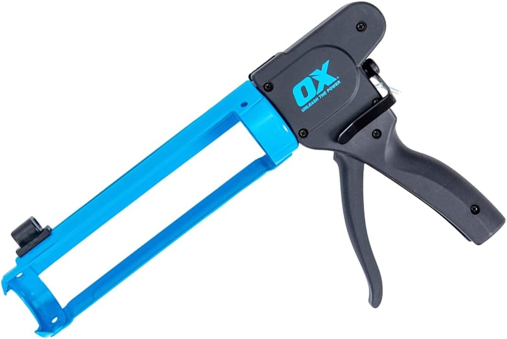 OX Tools Rodless Caulk Gun - 7:1 Thrust Ratio, Foldable Belt Clip, Patented Design, Compact for Tight Spaces, Reinforced Carriage, Glass Filled Nylon Handle, 13 1/2" Length, 10 oz Capacity…