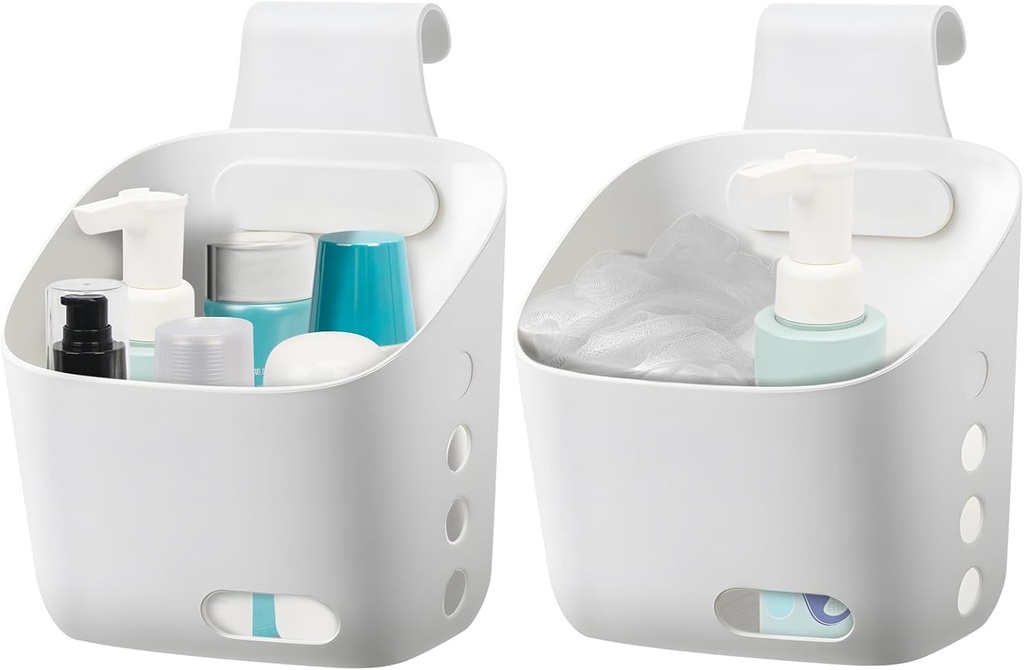 Hanging Basket with Detachable Hook for Storage 2 Pack, Hanging Storage Containers Organizer Shelf for Office Bedroom Kitchen Bathroom White