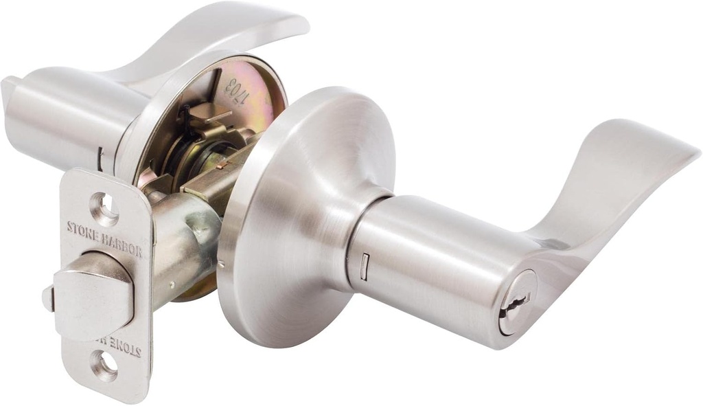 Stone Harbor Hardware Beaverton Door Lever, Entry Latch, KW Keyway, Satin Nickel