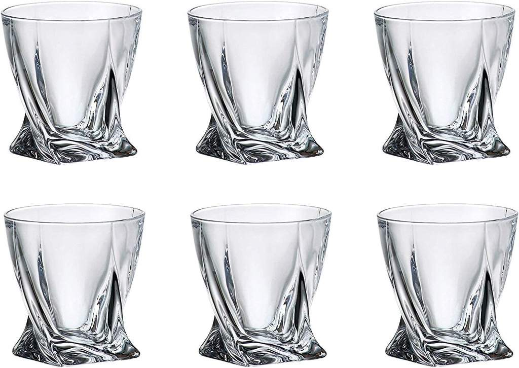 Crystalite Quadro Collection Modern Crystal Hand-Crafted Decorative Whiskey Tumblers Set - 11 Oz Whiskey Tumblers, Set Of 6