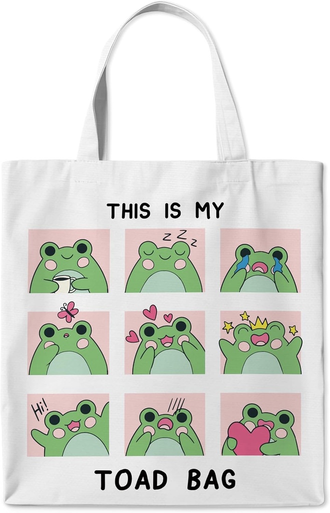 Cute Toad Frog Canvas Tote Bag Gifts for Women Toad Frog Lovers Owner, Funny Quotes This Is My Toad Bag Tote Bags, Cute Aesthetic Reusable Tote Bags for Shopping Camping