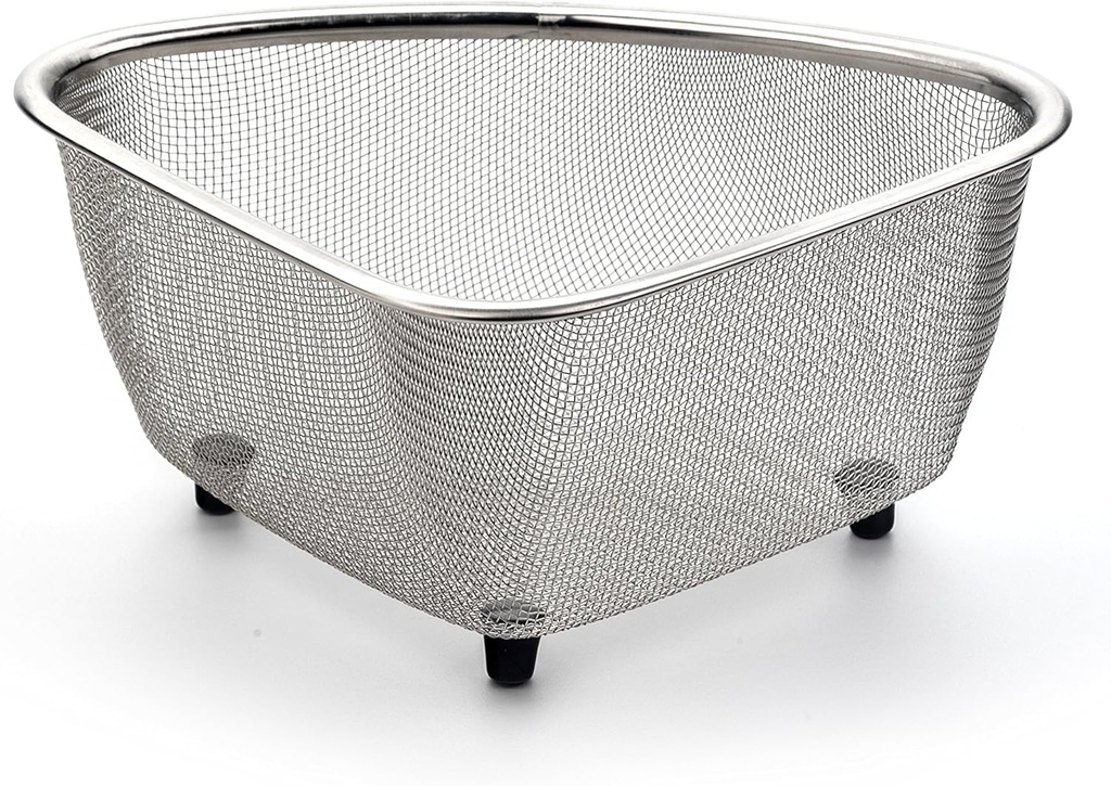 RSVP International Endurance® In-Sink Mesh Colander Strainer Basket, 3 Quart | Organize Sponges, Collect Food Scraps | Dishwasher Safe | Small Corner Basket | Steaming, Draining & Rinsing