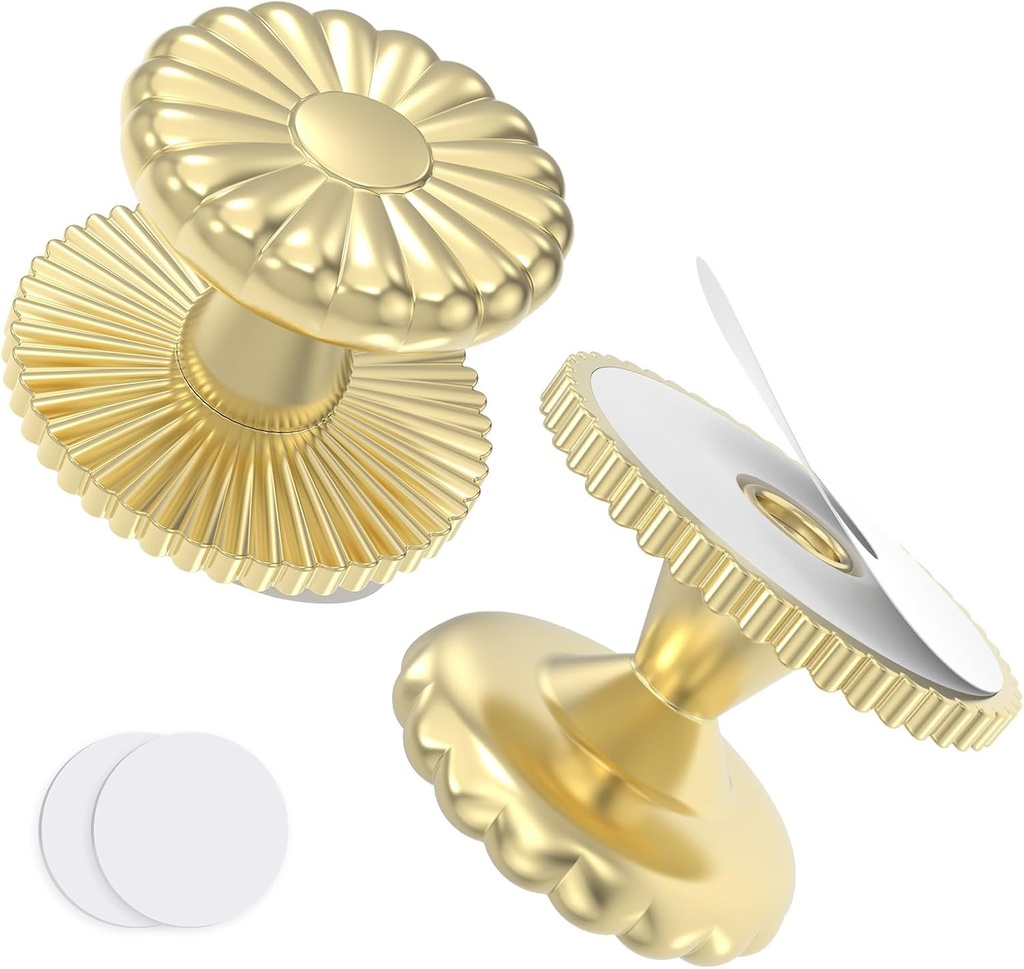 Self Adhesive Drawer Knobs, 2 Pack Self Stick Door Pull Handles, Zinc Alloy No Drilling Cabinet Knobs for Drawer, Closet, Window, Dresser, Sliding Barn/Glass Shower/Balcony Door (2, Gold)