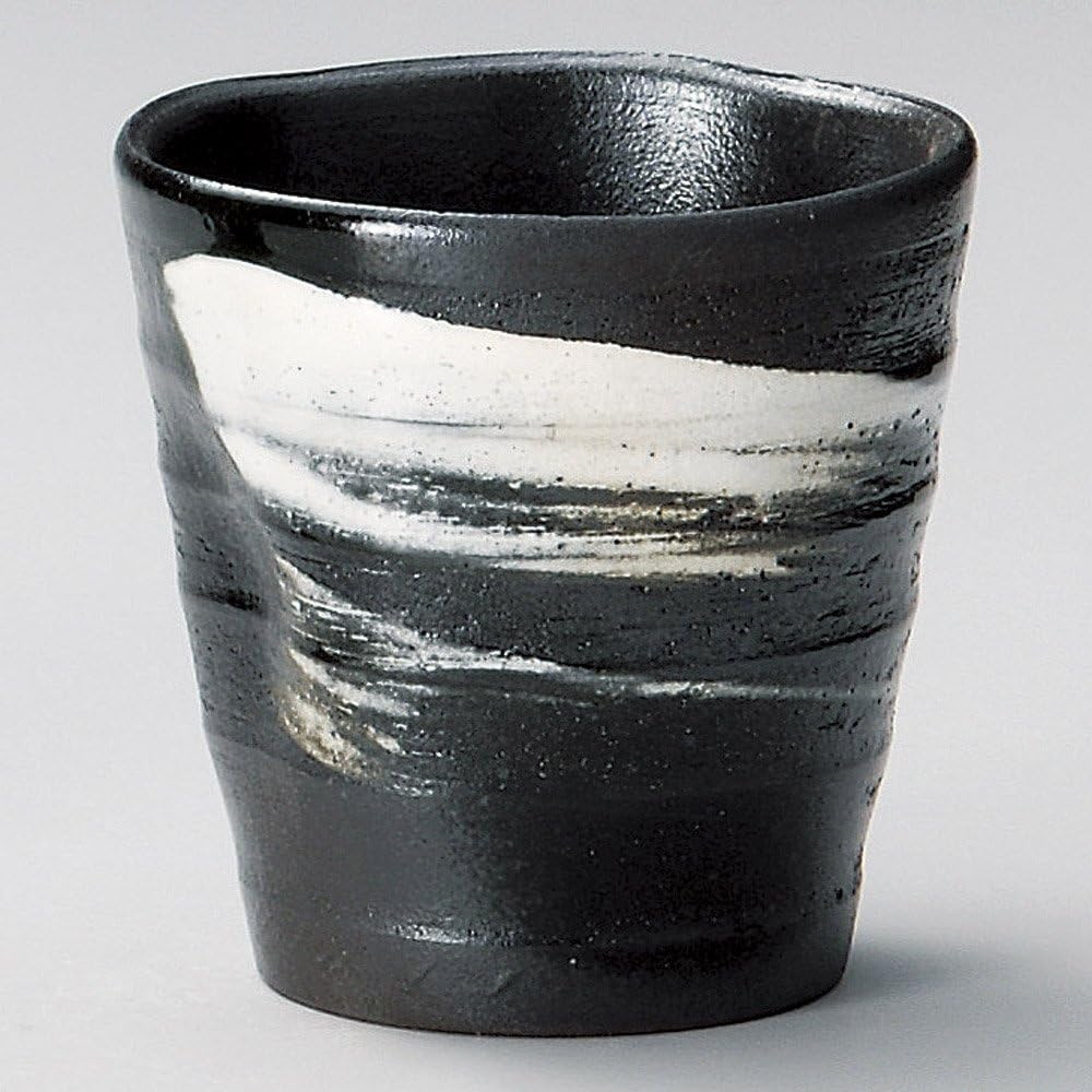 せともの本舗 Black Pottery Deformation Lock Cup, 3.7 x 3.8 inches (9.4 x 9.6 cm), 11.8 fl oz (350 cc, 230 g), Lock Cup, Restaurant, Stylish, Tableware, Commercial Use