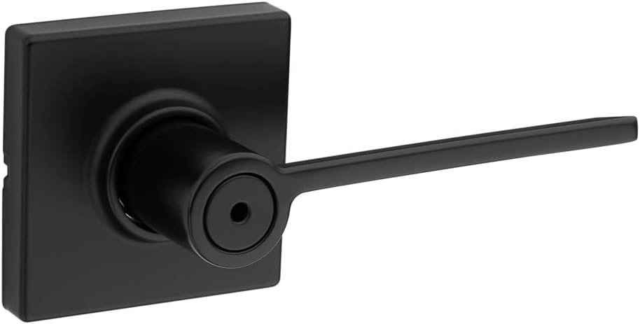 Kwikset Ladera Interior Privacy Door Handle with Lock, Door Lever For Bathroom and Bedroom, Matte Black Reversible Keyless Turn Lock