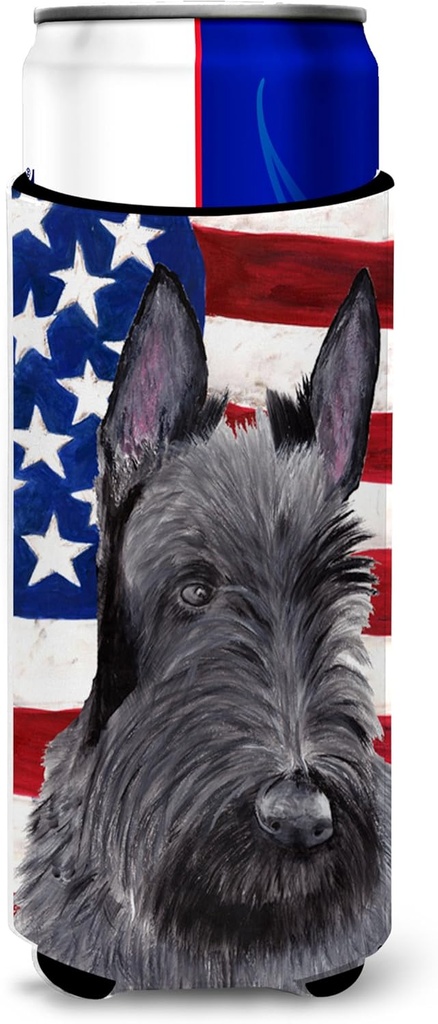 USA American Flag with Scottish Terrier Ultra Beverage Insulators for slim cans
