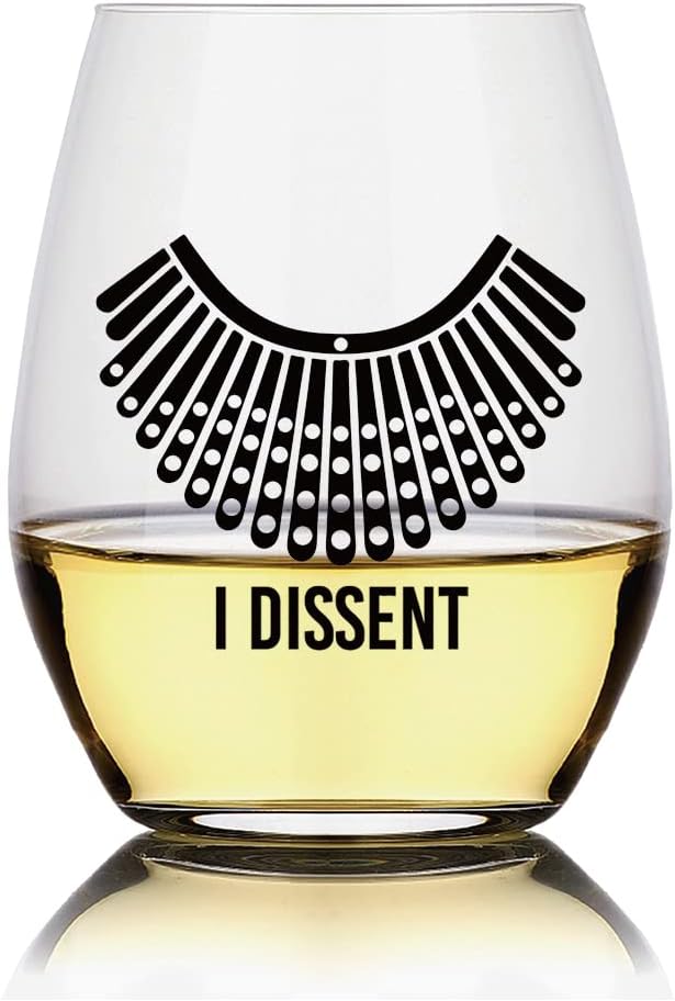 RBG I Dissent Wine Glass, Funny & Humorous Feminist Gifts for RBG Fan, Women, Sisters, Mothers, Aunts, Grandmothers, Boss, Colleagues, Unique Patriotic Glassware Celebrating Women’s Rights
