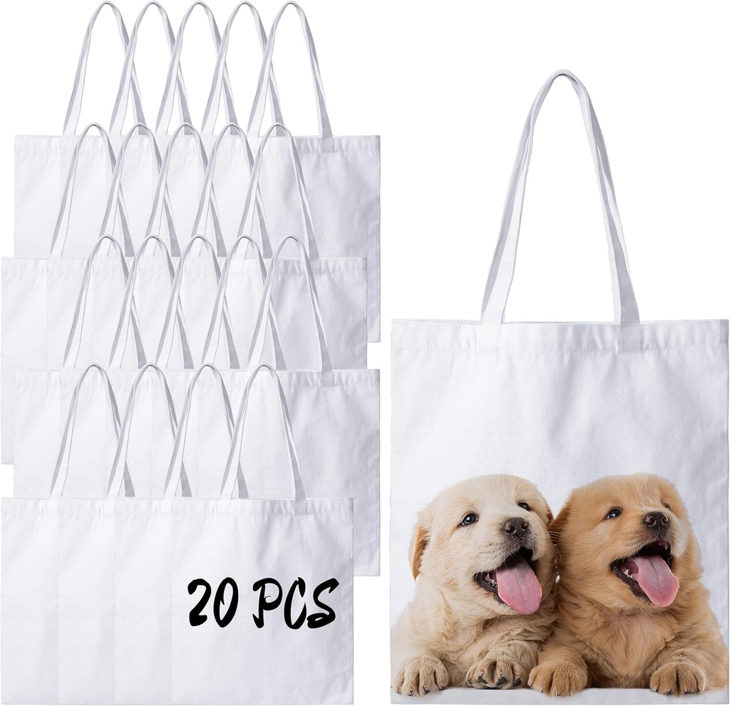 Joyclub 20 Pack Canvas Tote Bags Bulk Sublimation Blanks Tote Bags Polyester Medium Reusable Grocery Cloth Bags for Heat Transfer Tie Dye Advertising Painting Crafting Library DIY Gift