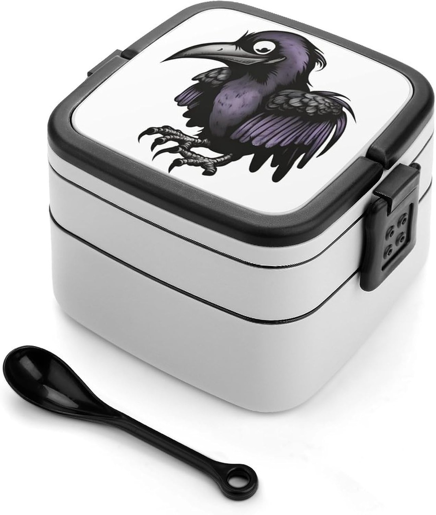 Bento Lunch Box for Women Lunch Containers for Adults Ravens Double Layered Lunchbox Large Capacity Bento Box with Cutlery for Work Picnic Camping Travel