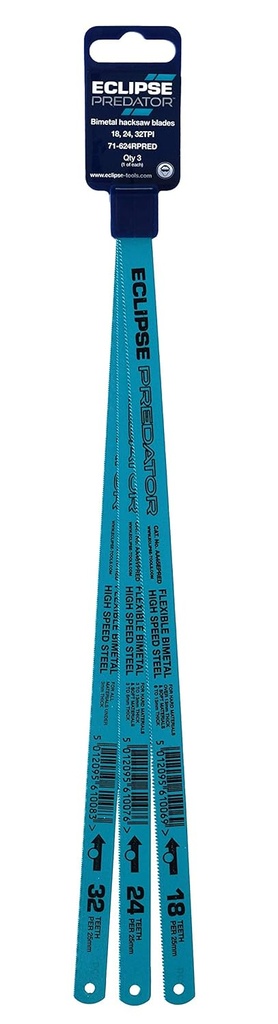 Eclipse Professional Tools Predator Bimetal Hacksaw Blade Triple Pack 18, 24, 32 tpi 71-624RPRED