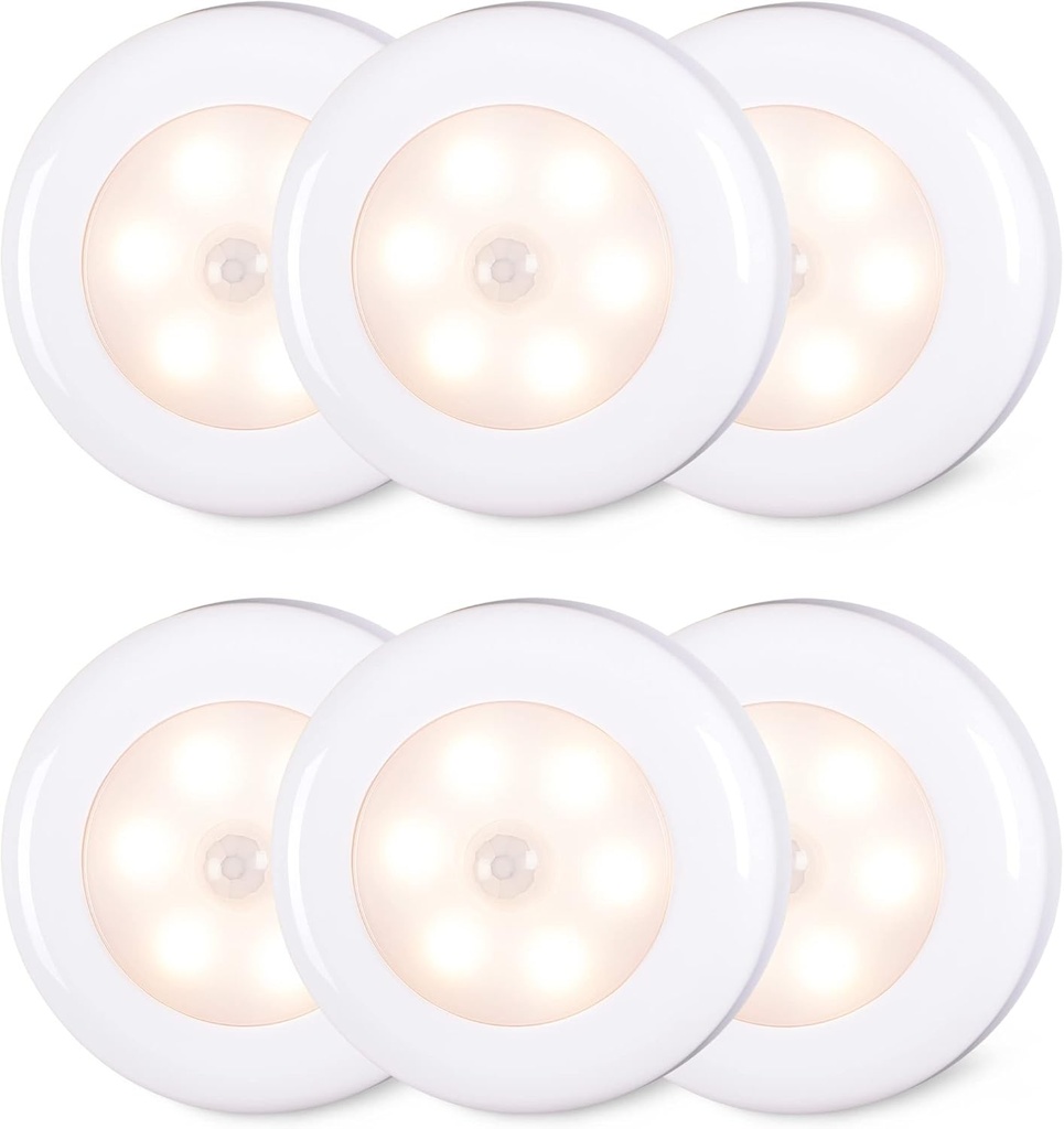 STAR-SPANGLED 6 Pack 2.8” Motion Sensor Lights Indoor AAA Battery Operated, Stick on LED Puck Light for Stairs, Under Cabinet, Closet, Warm White