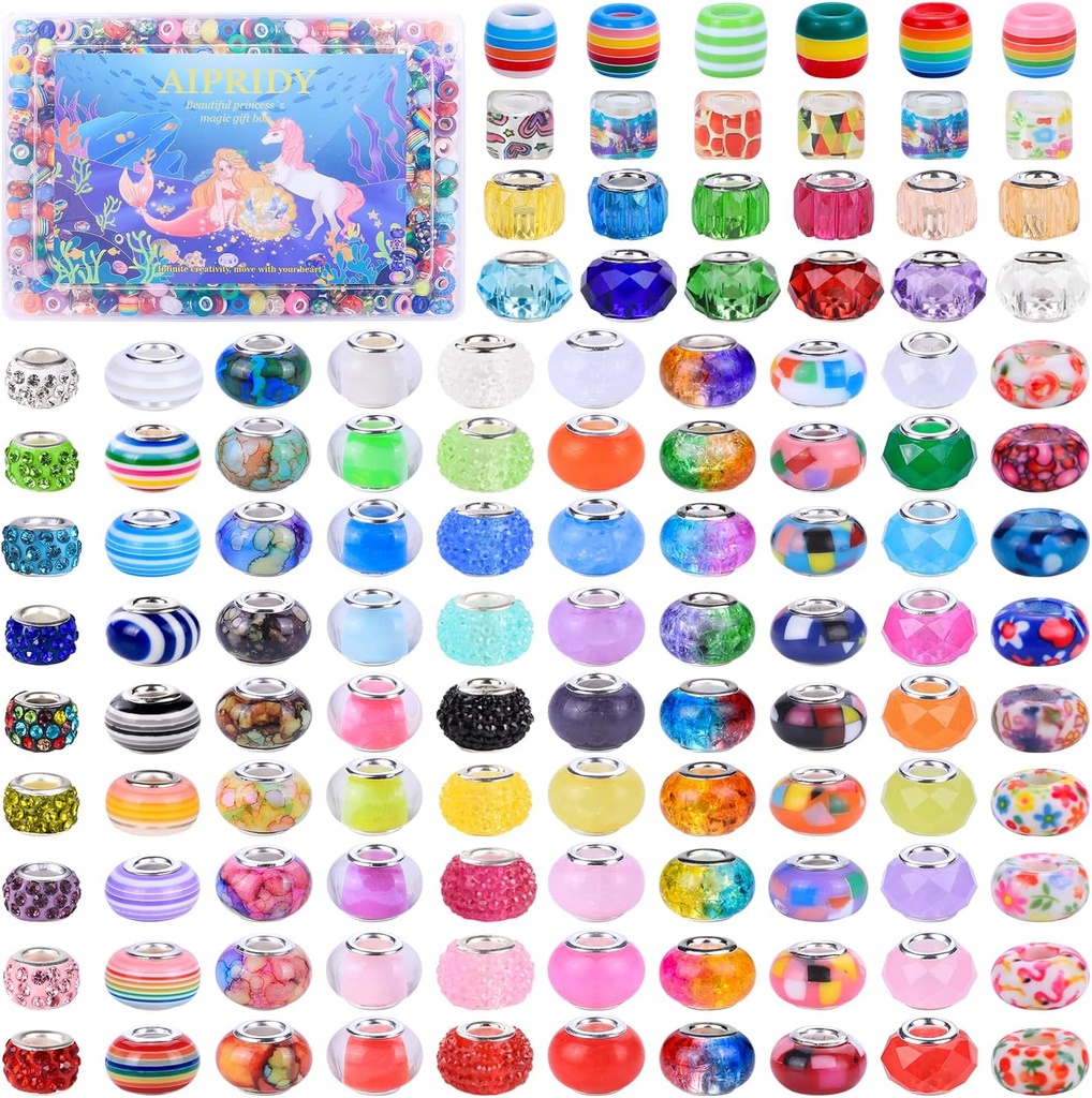 650 Pieces Assorted European Craft Beads Large Hole Lampwork Spacer Beads Colorful European Beads for DIY Necklace Bracelet Jewelry Making (Mixed Style 650 Pieces)