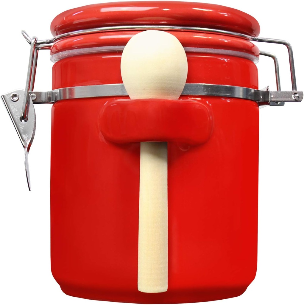 Blue Donuts Ceramic Airtight Jar, 33 Oz, 975 ML, Flour Jar with Lid, Red