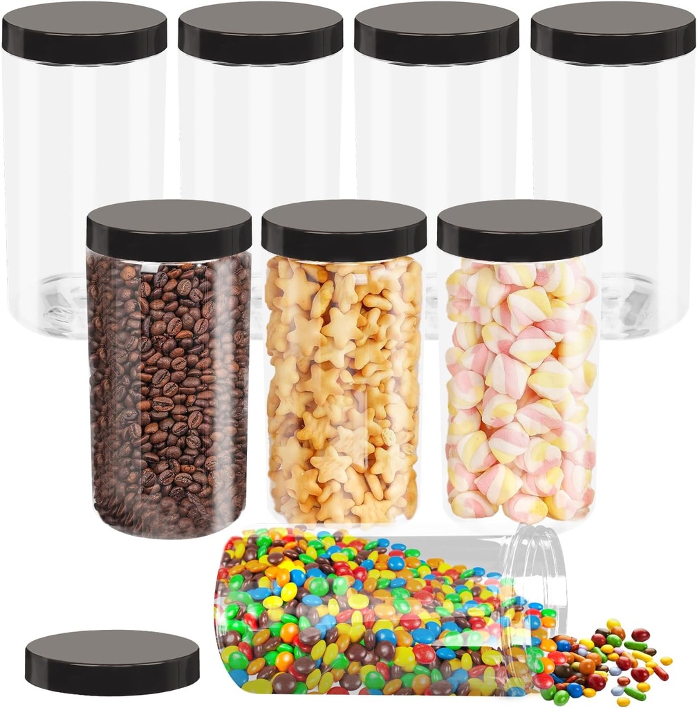 Plastic Jars With Lids, 8 Pack 34 Oz Plastic Food Storage Jars Clear Empty Jars, Small Containers With Lids For Dry Goods, Nuts, Cookie And More