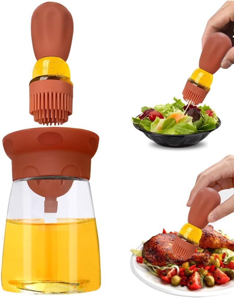 Oil Dispenser Bottle with Silicone Brush, 2 in 1 Dropper Measuring Glass Oil Bottle for Kitchen BBQ Grill Baking Air Fryer Oven & More (Red)