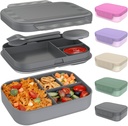 Caperci Stackable Bento Lunch Box for Adult & Teens - Reinforced Leak-Proof Lunch Container 4-Compartment with Utensils & Sauce Container, BPA-Free, Dishwasher/Microwave Safe, 47oz (Dark Gray)